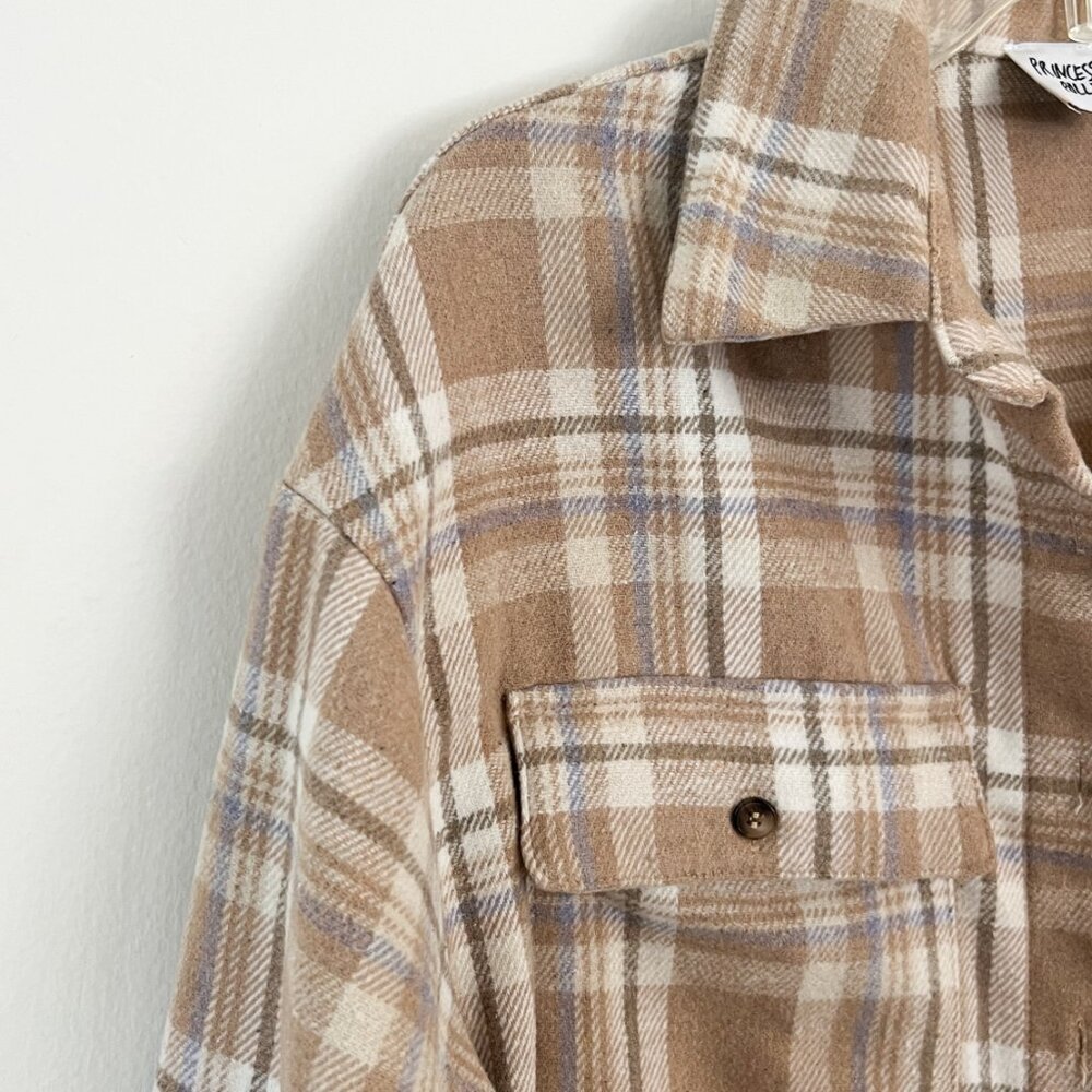 Princess Polly Beige Plaid Button-Down Shacket - Picture 3 of 6